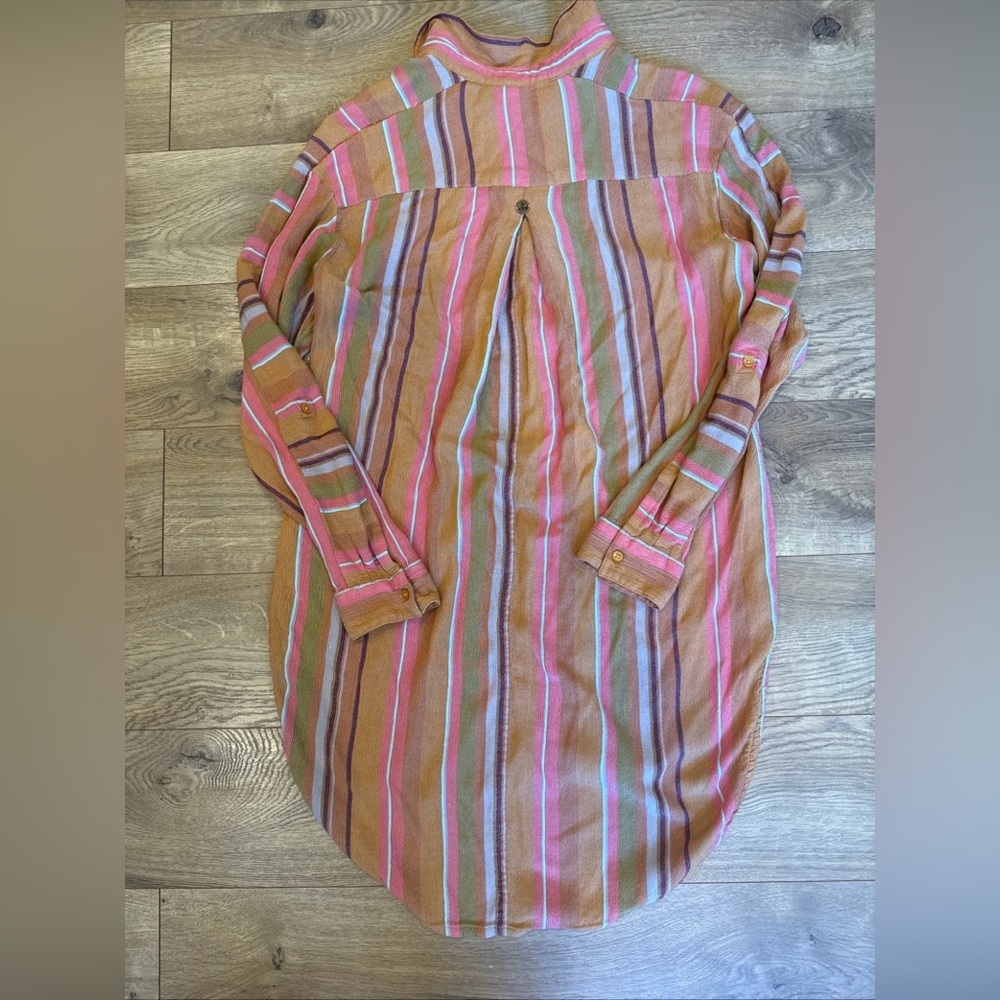 PrAna Womens SzMedium Orange Striped High Low Button Front Shirt Beach Coverup - Picture 7 of 9